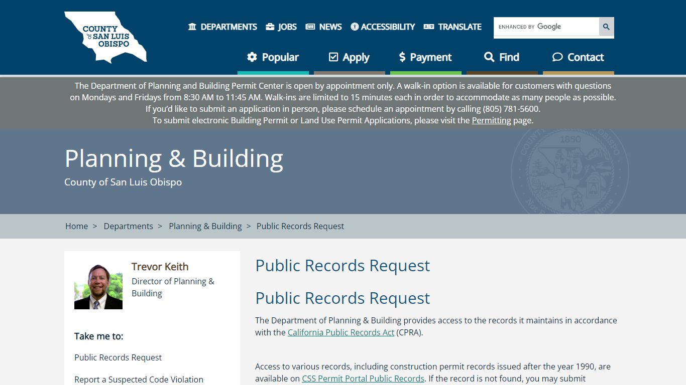 Public Records Request - County of San Luis Obispo