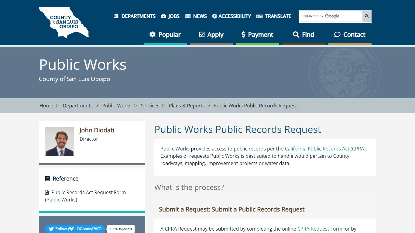 Public Works Public Records Request - County of San Luis ...