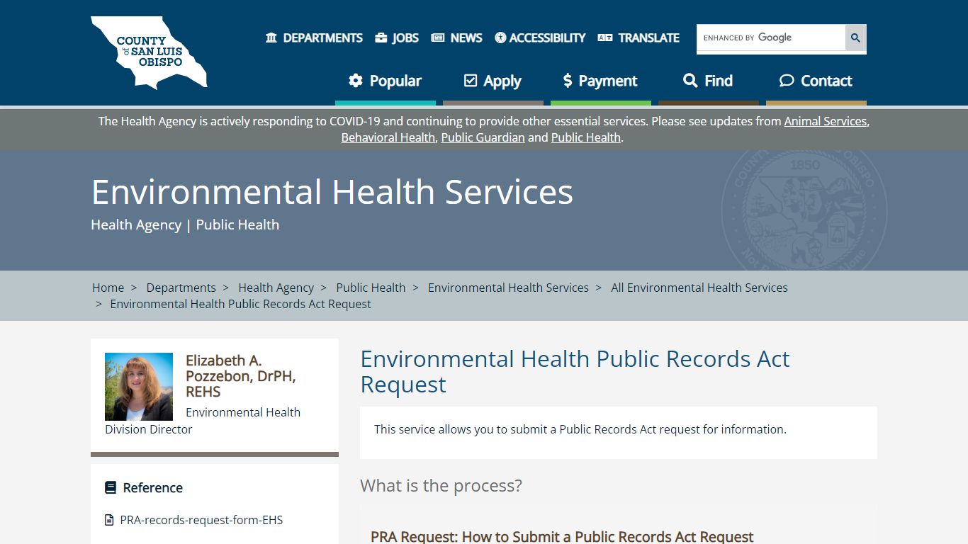 Environmental Health Public Records Act Request - County ...